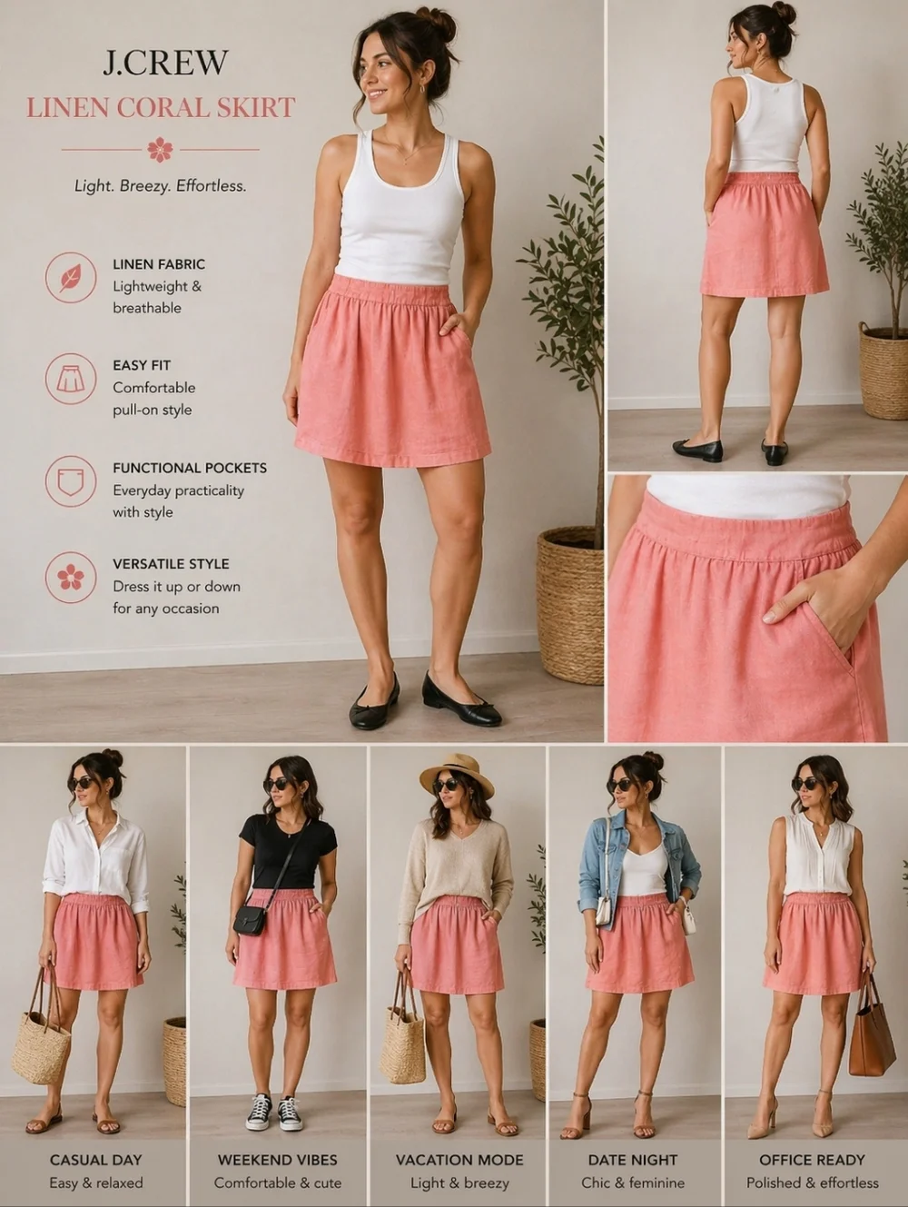 J.CREW LINEN CORAL SKIRT 🌼🏵🌼